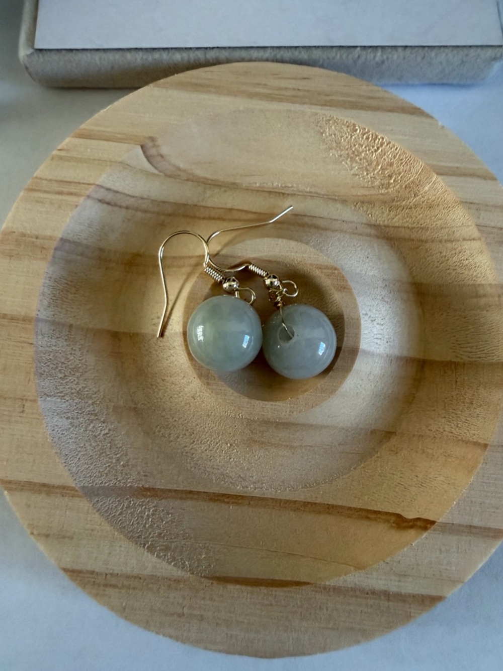 14K Gold Icy Light Jade Earrings - Picture 3 of 8